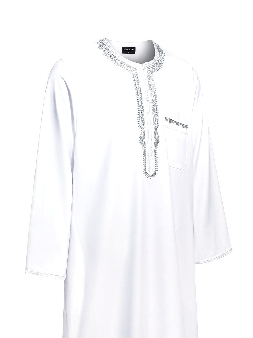 White Moroccan thobe and pants set, side view