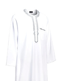 White Moroccan thobe and pants set, side view