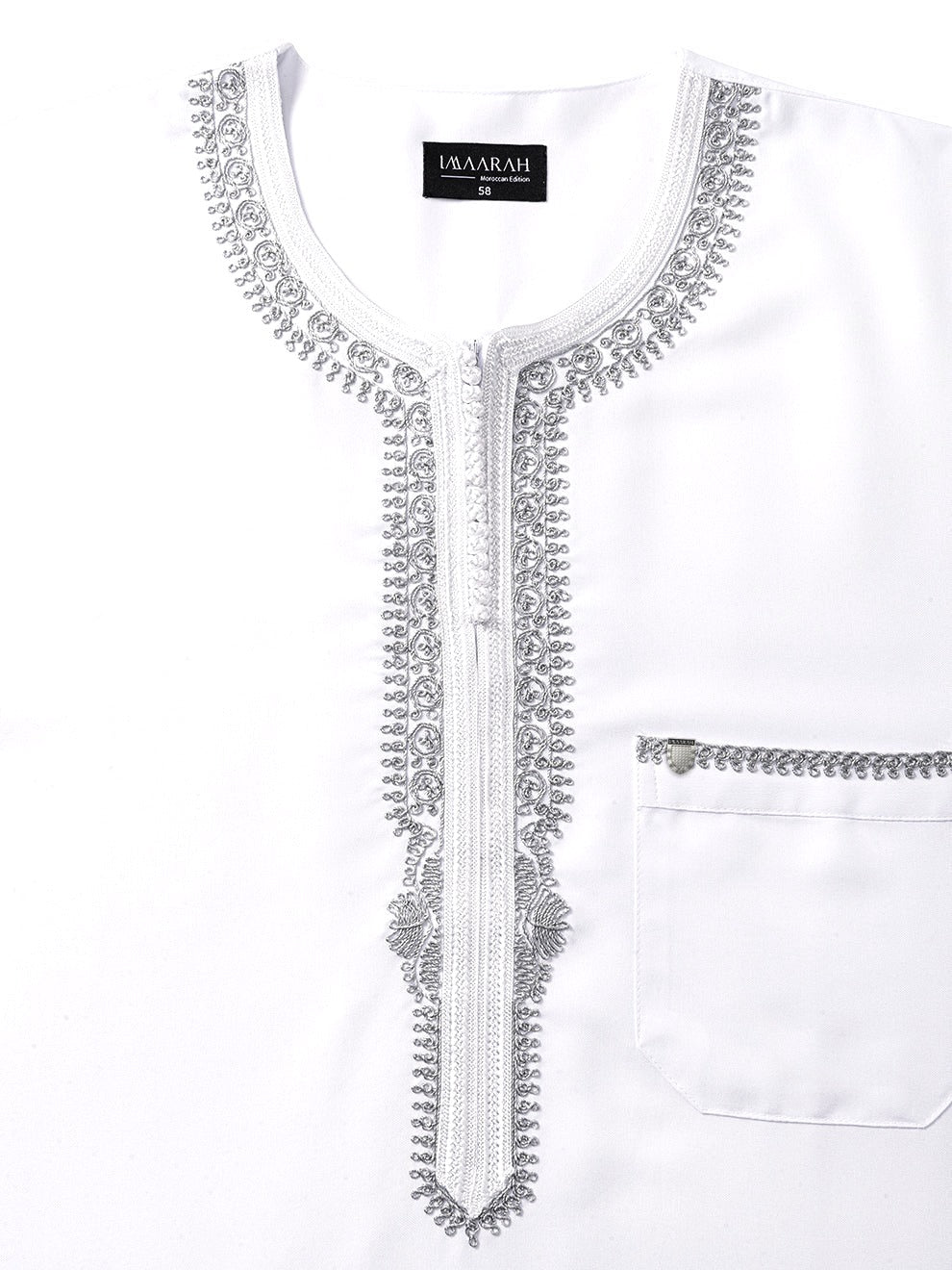 White Moroccan thobe and pants set, top shot