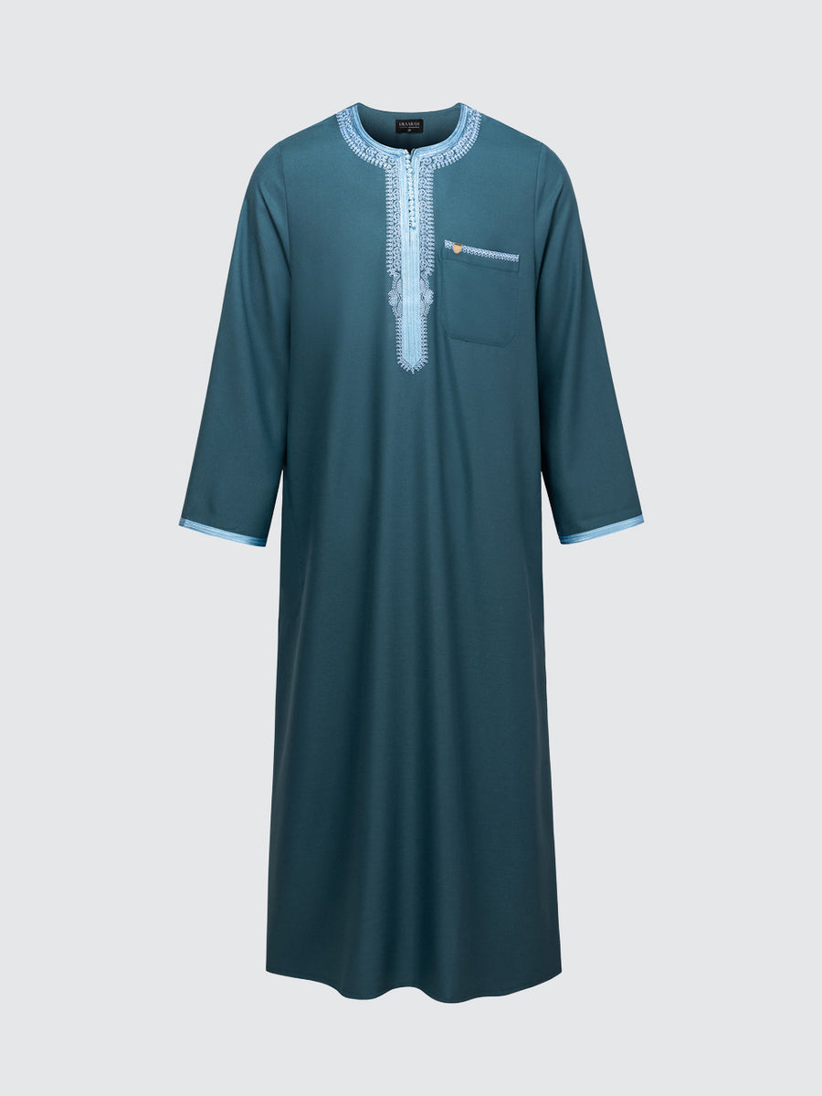 Imaarah Moroccan Long Sleeve Thobe with Pants Emarald Green