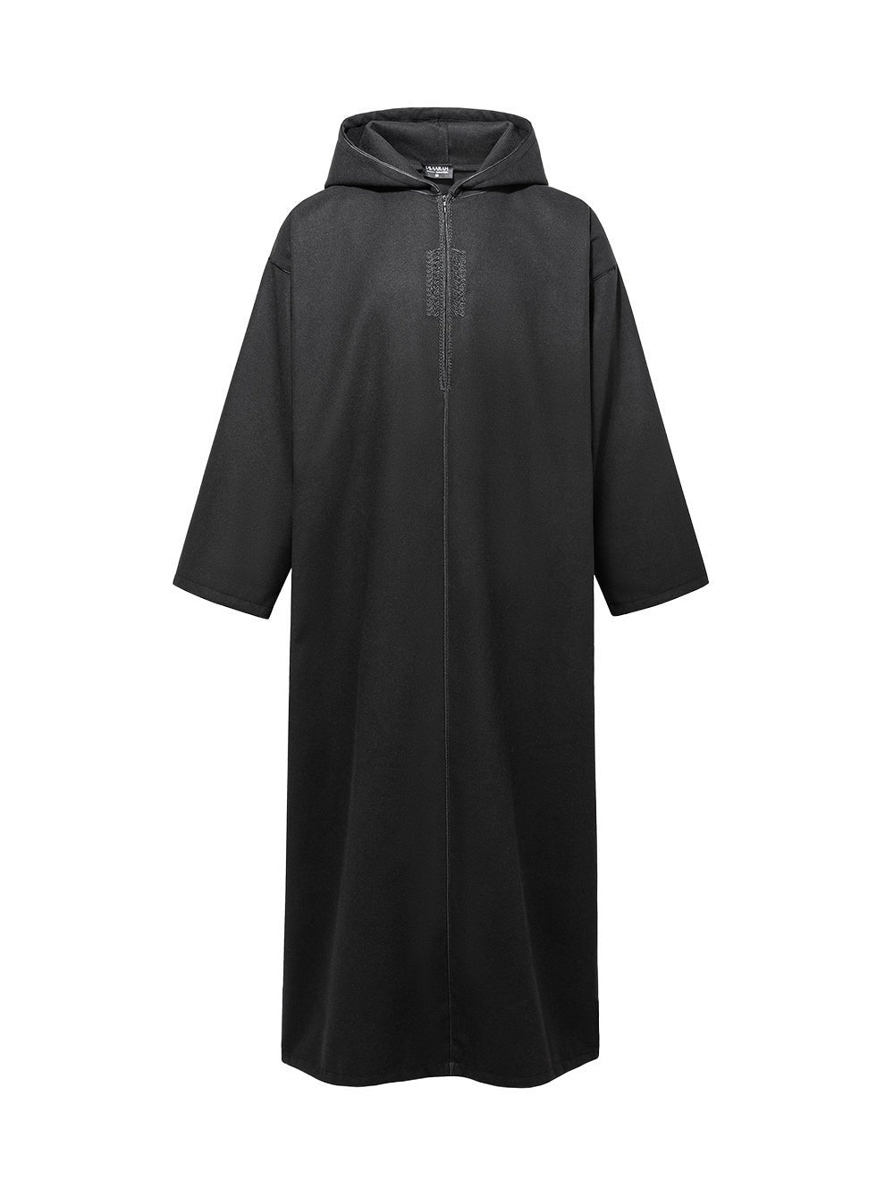 Black Moroccan winter djellaba, front view