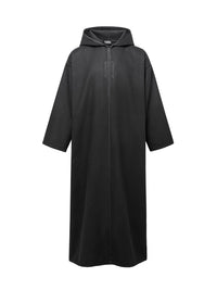 Black Moroccan winter djellaba, front view