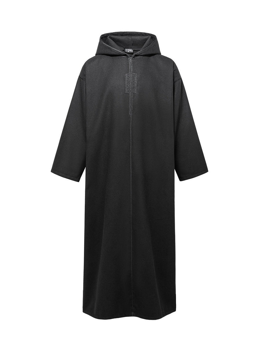 Black Moroccan winter djellaba, front view