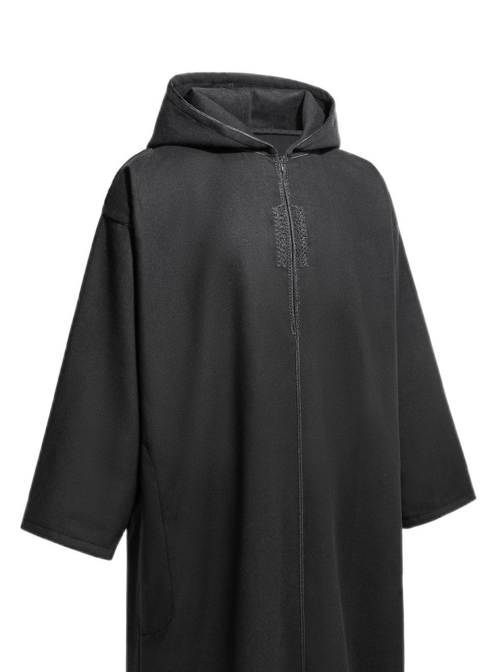 Black Moroccan winter djellaba, side view