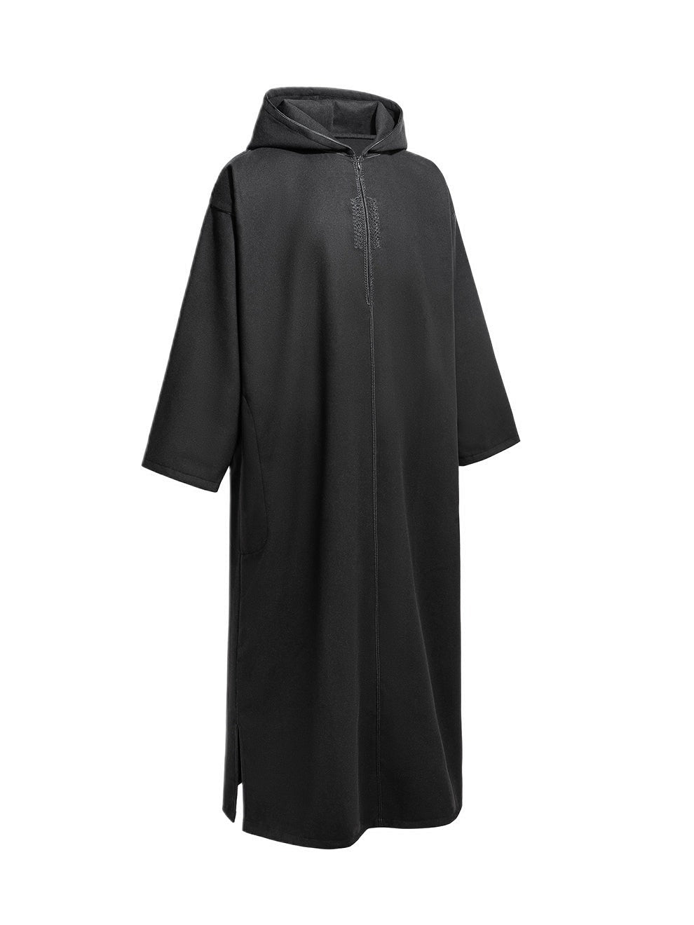Black Moroccan winter djellaba, the side slit