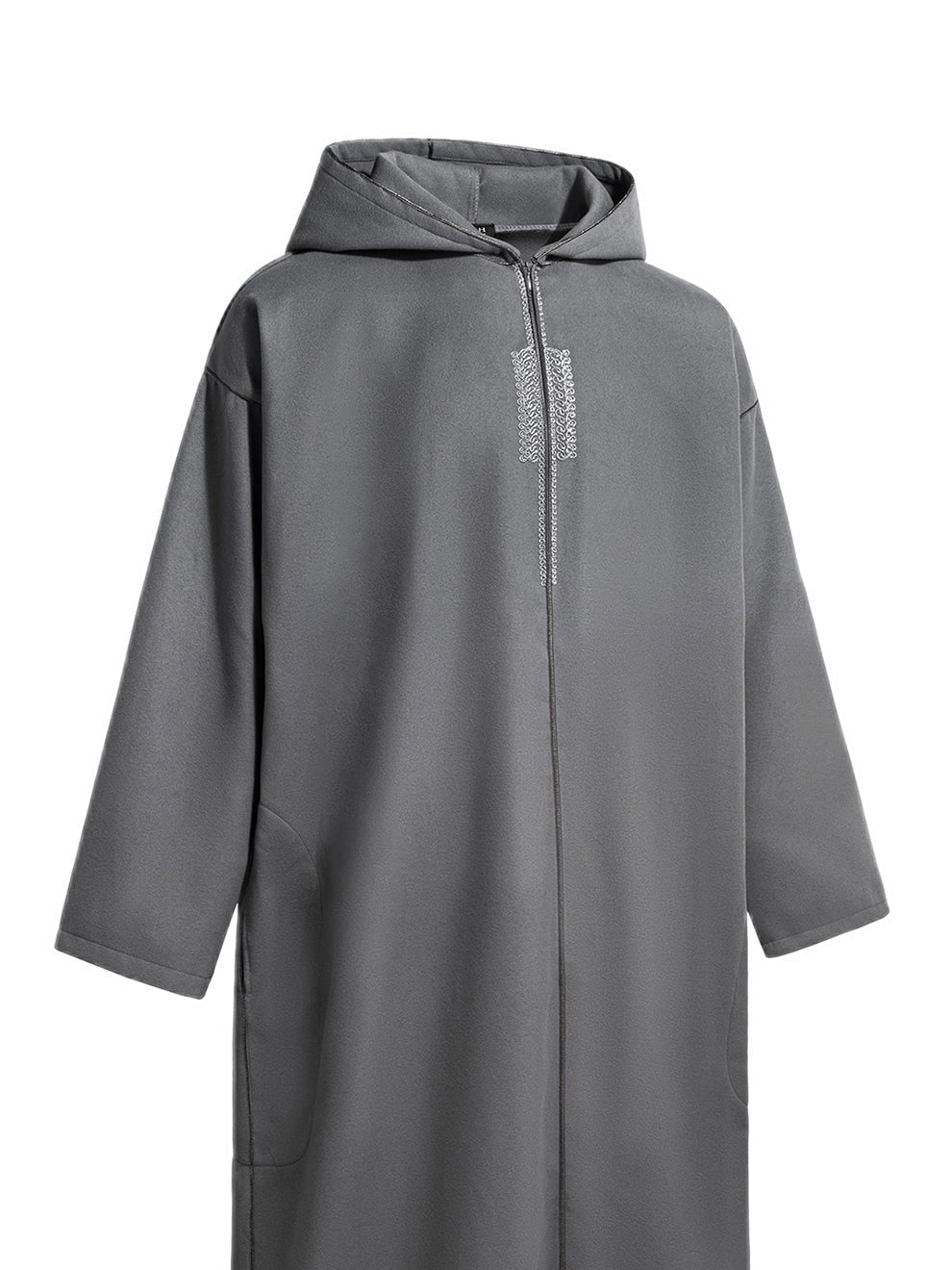 Charcoal grey Moroccan winter djellaba, side view
