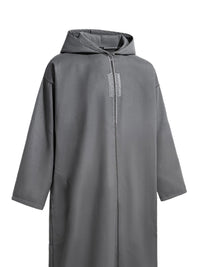 Charcoal grey Moroccan winter djellaba, side view