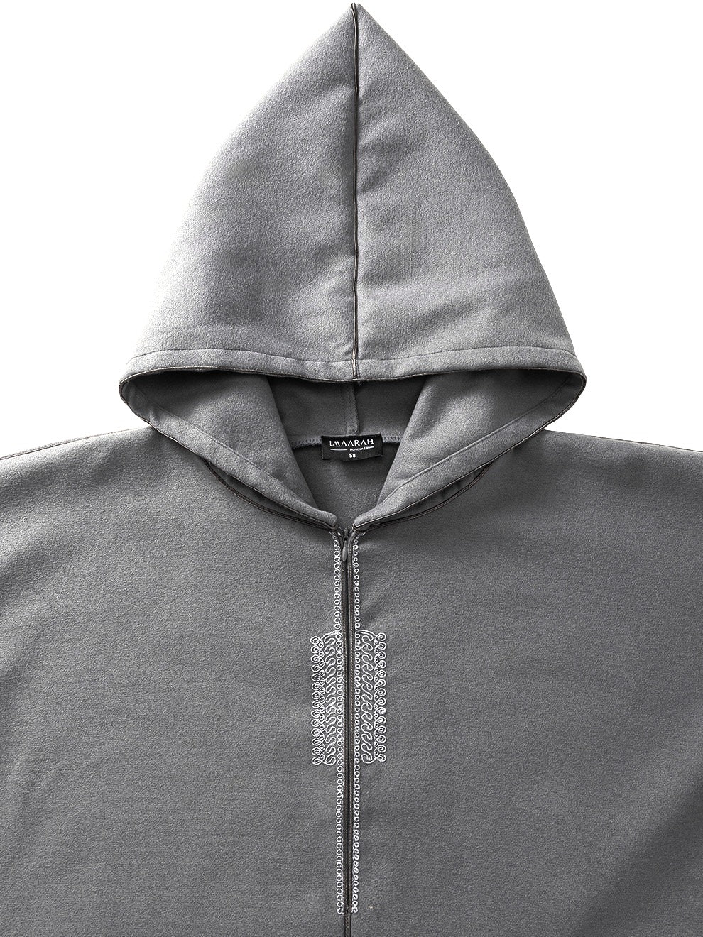 Charcoal grey Moroccan winter djellaba, the hood
