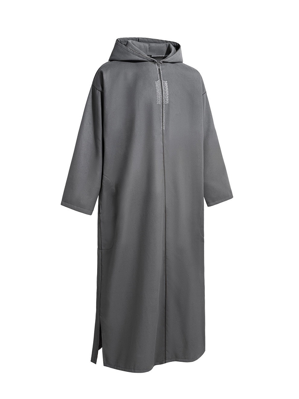 Charcoal grey Moroccan winter djellaba, the side slit