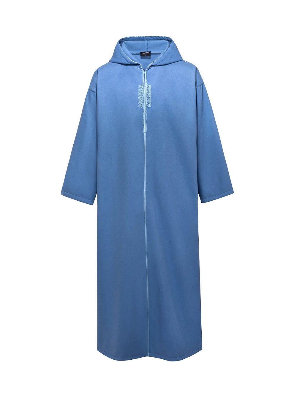 Sky blue Moroccan winter djellaba, front view