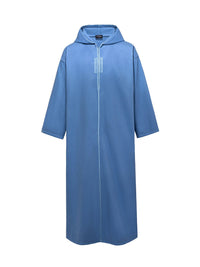 Sky blue Moroccan winter djellaba, front view