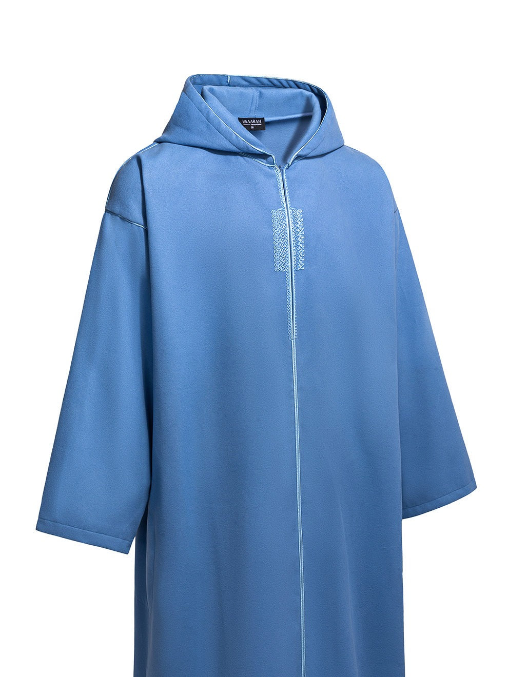 Sky blue Moroccan winter djellaba, side view