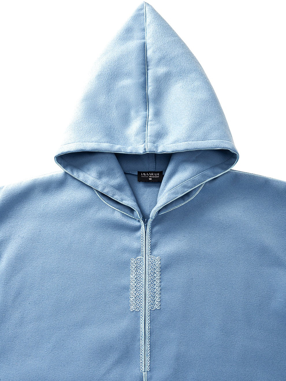 Sky blue Moroccan winter djellaba, the hood