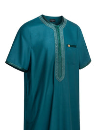 Emerald Green embroidered Moroccan short sleeve thobe, side view