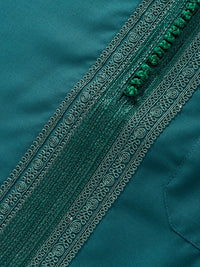 Emerald Green embroidered Moroccan short sleeve thobe, top shot