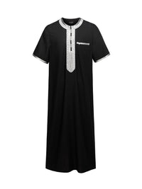Black with Grey embroidered Moroccan short sleeve thobe, front view