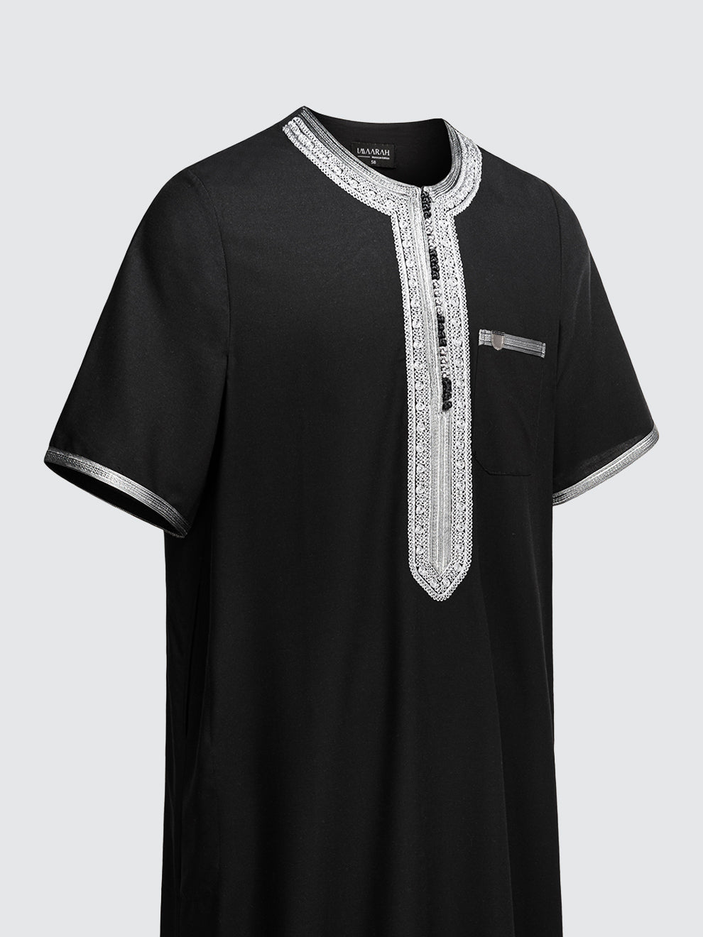Imaarah Moroccan Short Sleeve Thobe Black with Grey - view 2