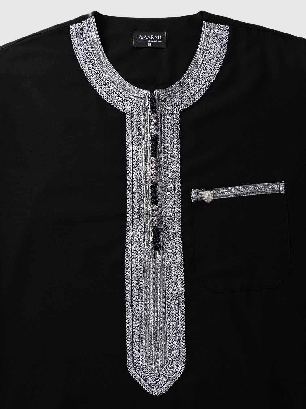 Imaarah Moroccan Short Sleeve Thobe Black with Grey - view 3
