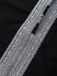 Black with Grey embroidered Moroccan short sleeve thobe, detail