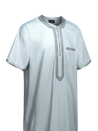 Cool Grey embroidered Moroccan short sleeve thobe, side view