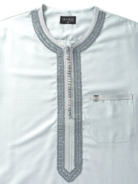 Cool Grey embroidered Moroccan short sleeve thobe, top shot