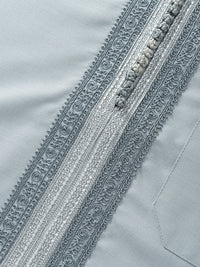 Cool Grey embroidered Moroccan short sleeve thobe, detail