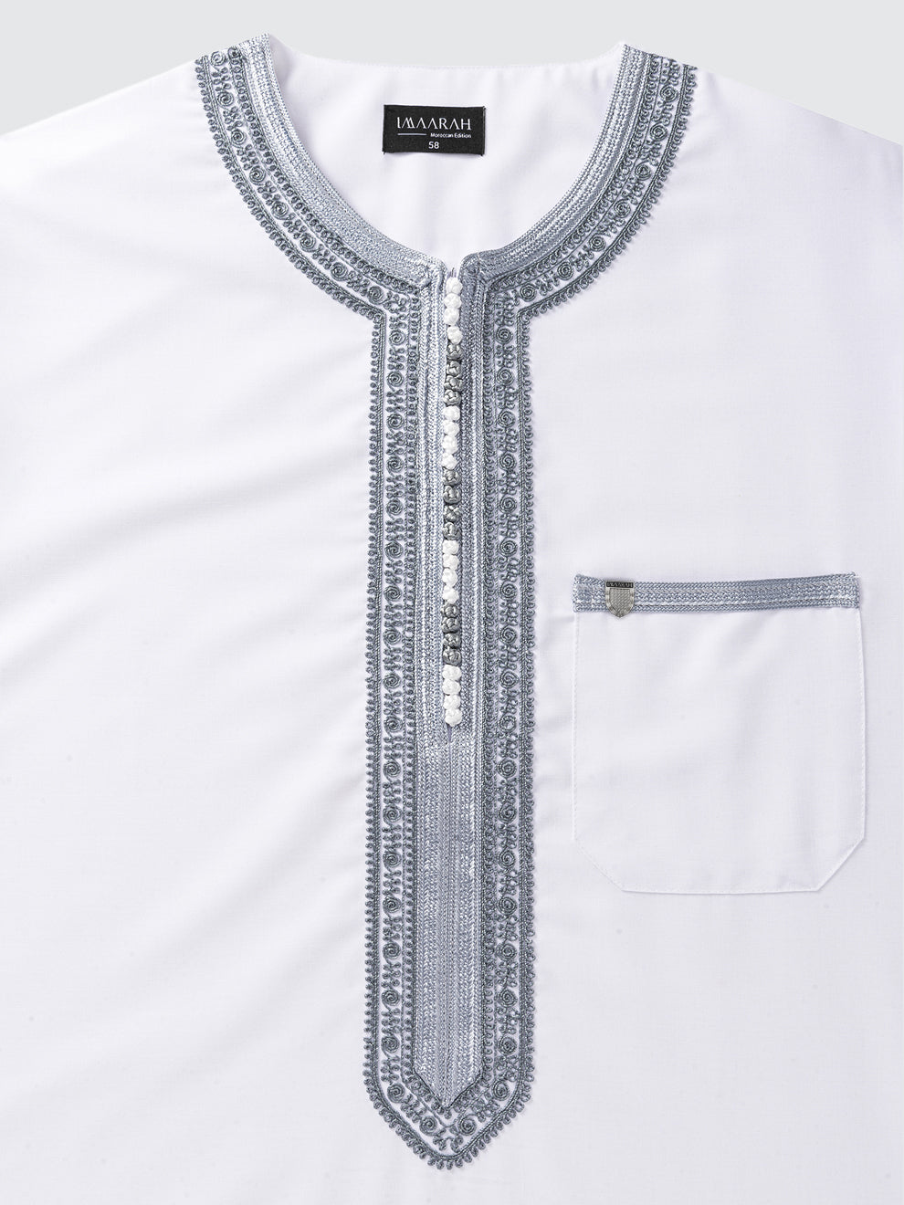 Imaarah Moroccan Short Sleeve Thobe White with Grey - view 3