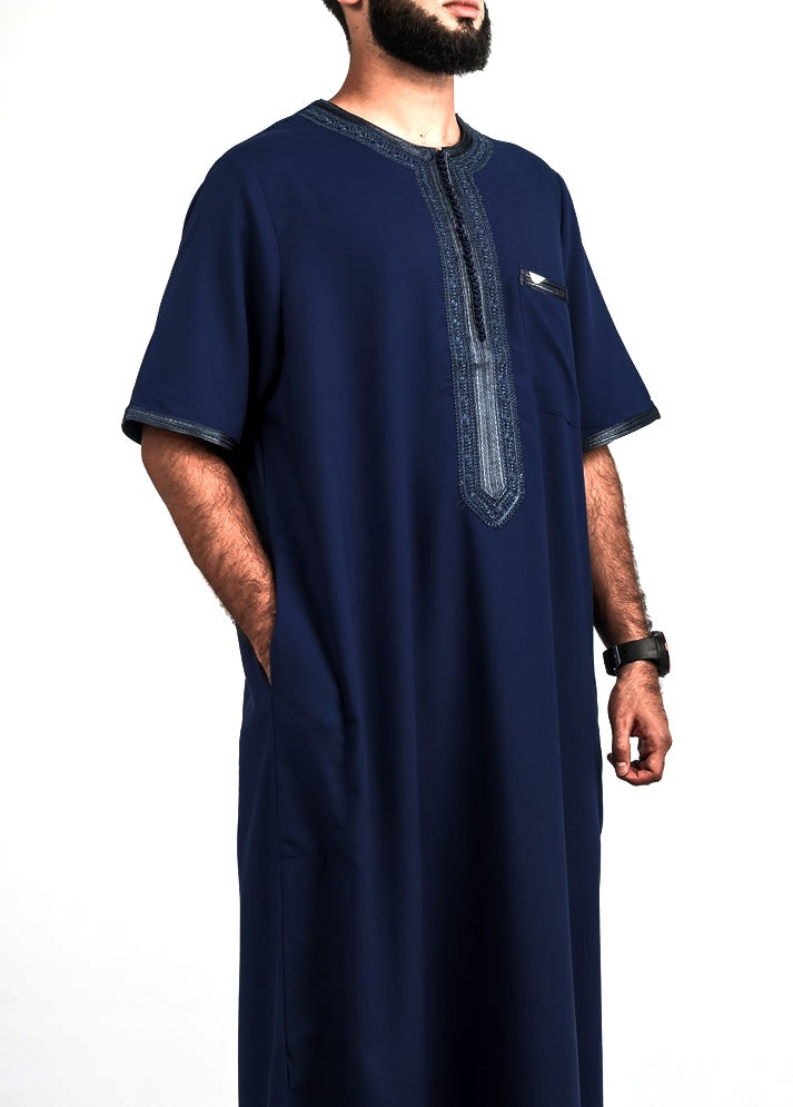 Navy Moroccan thobe, front view