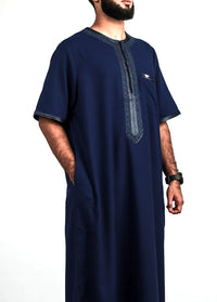 Navy Moroccan thobe, front view