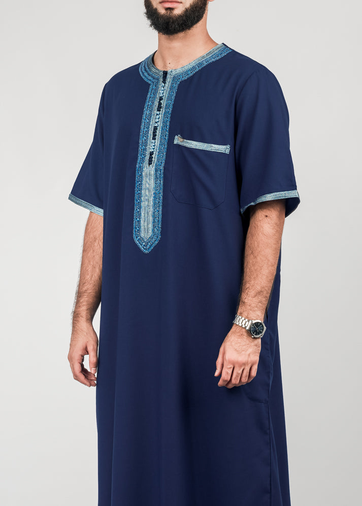 Imaarah Moroccan Thobe Navy With Sky Blue