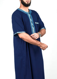 Navy with Sky Blue Moroccan thobe, view 2