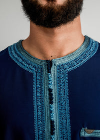 Navy with Sky Blue Moroccan thobe, view 4