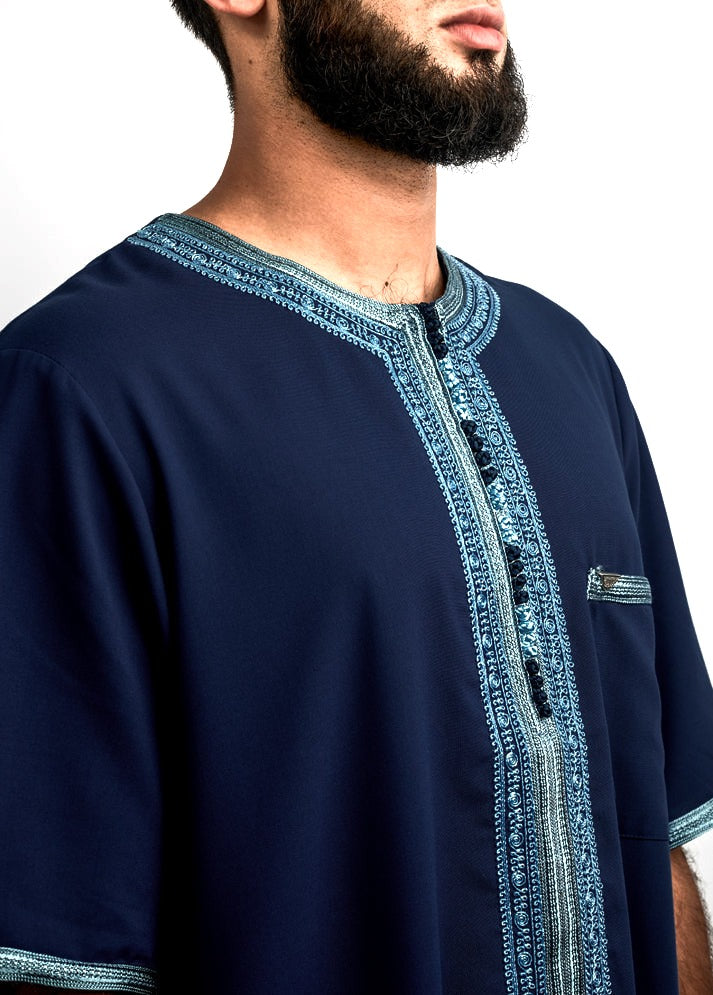 Navy with Sky Blue Moroccan thobe, view 5