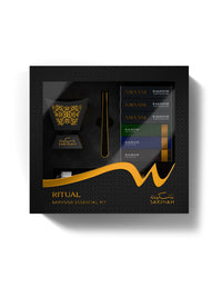 Sakinah Bakhoor Burner Kit, Hijaz design in black, bakhoor burner gift set with charcoal, tongs and six Amaani bakhoor samples, Cii Stores South Africa