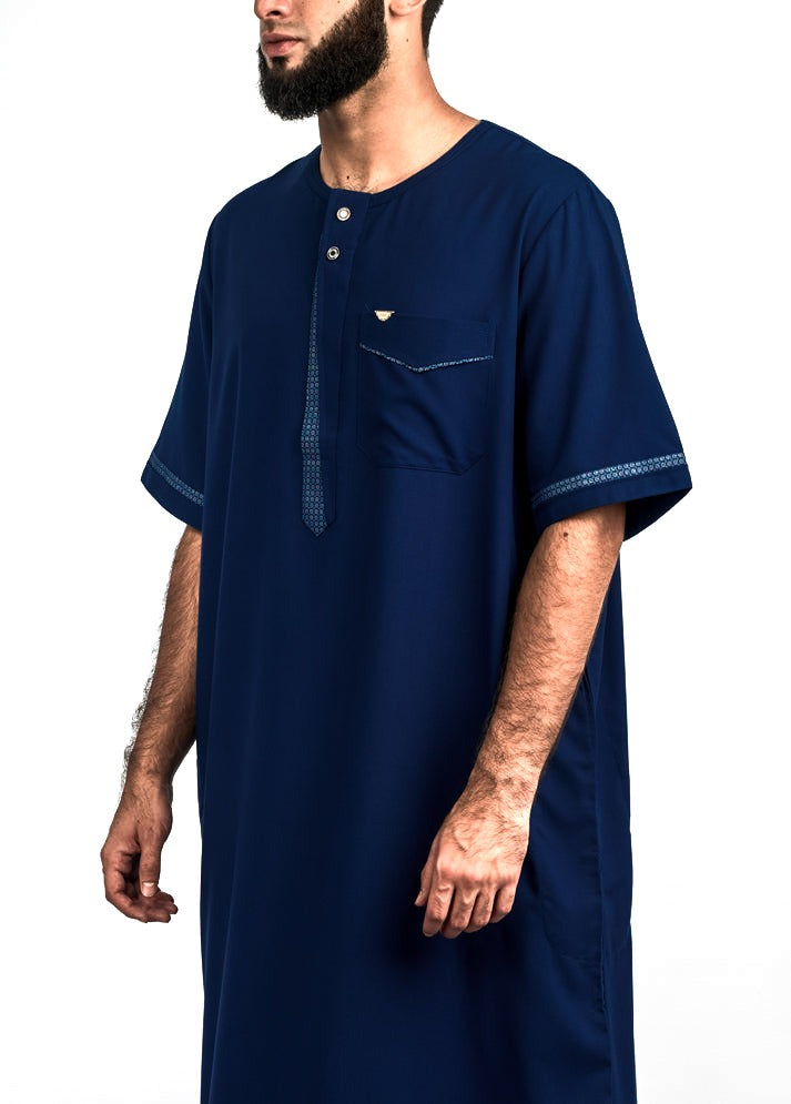Navy short sleeve thobe, view 2
