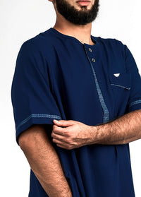Navy short sleeve thobe, view 3