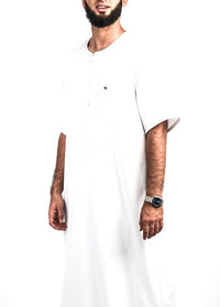 White Moroccan thobe, front view