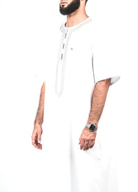 White with Grey Moroccan thobe, view 2