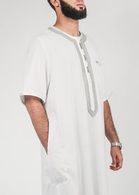 Imaarah Moroccan Thobe White With Grey - view 3