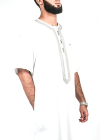 White with Grey Moroccan thobe, view 3