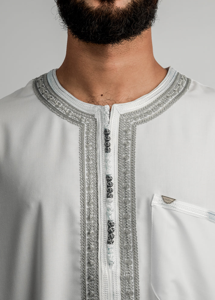 Imaarah Moroccan Thobe White With Grey - view 4