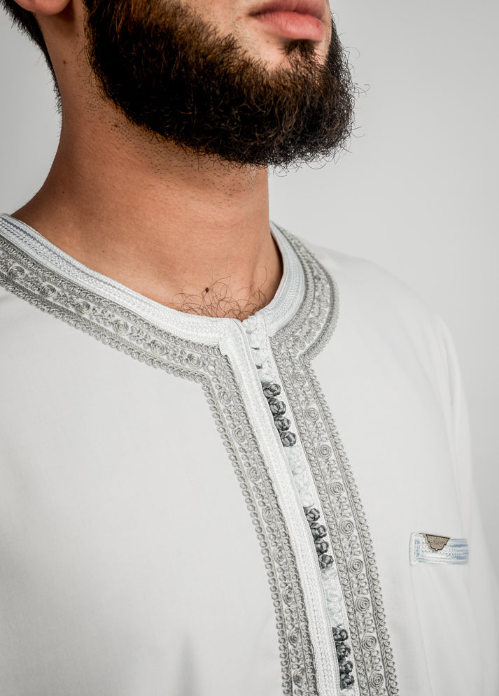 Imaarah Moroccan Thobe White With Grey - view 5