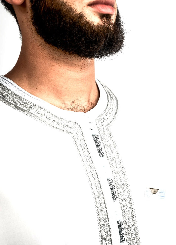 White with Grey Moroccan thobe, view 5